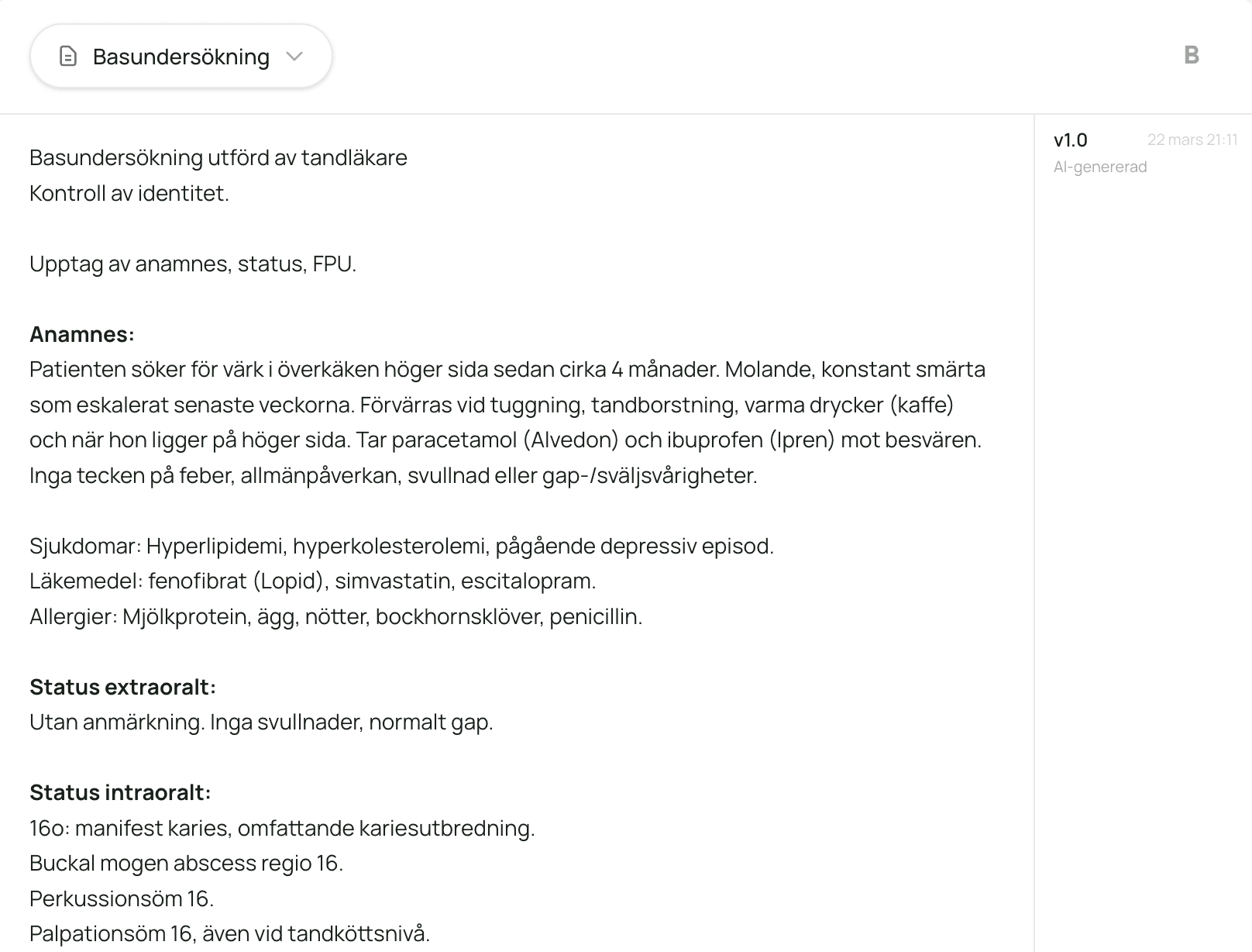 Daganteckning skapad automatiskt från patientmöte