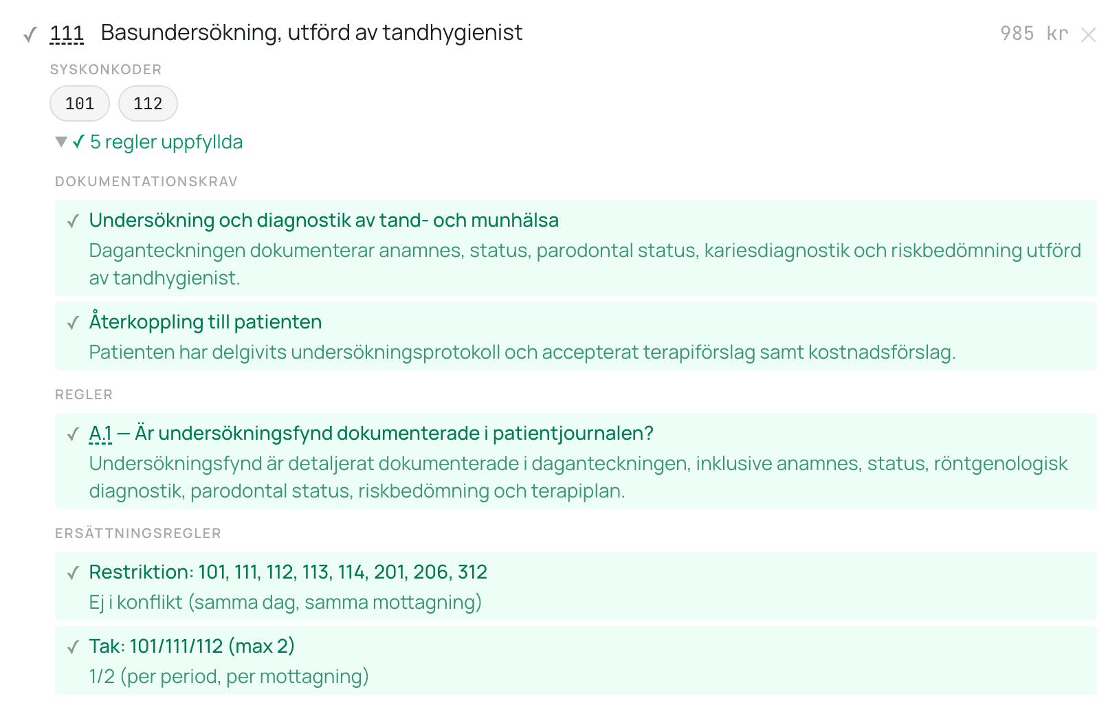 Åtgärdskod för tandhygienist med dokumentationskrav och regler